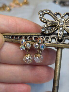 Vintage Aurora Borealis Crystal Screwback Earrings